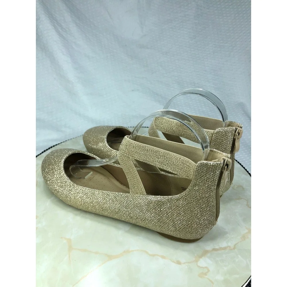 Dream Pairs Sole-Stretchy Glitter Ballet Flats Women 8 Gold Ankle Strap Evening